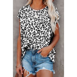 Crew Neck Leopard Print T-shirt with Pocket