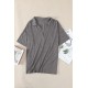 Gray Collared V Neck Drop Sleeves T-shirt