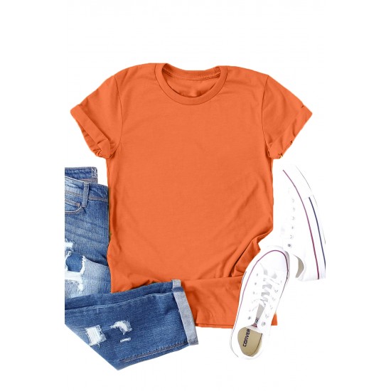 Orange Solid Color Crew Neck Tee