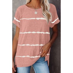 Pink Stripe Print Loose T-shirt