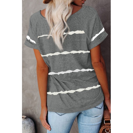 Gray Stripe Print Loose T-shirt