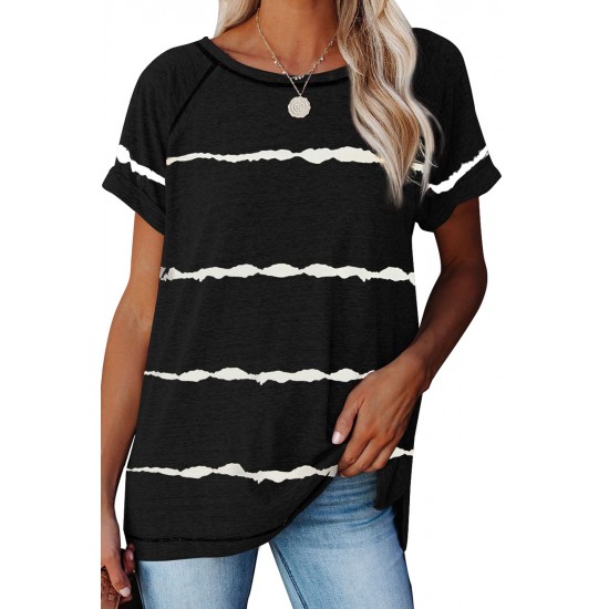 Black Stripe Print Loose T-shirt