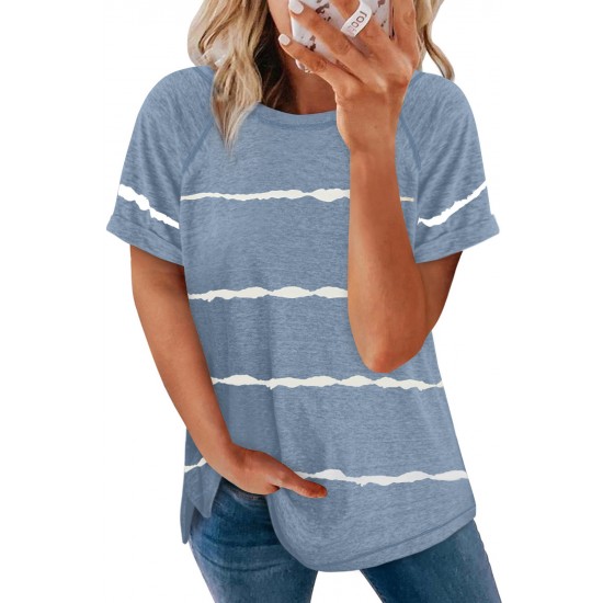 Blue Stripe Print Loose T-shirt