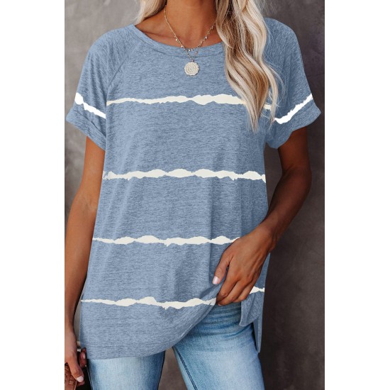 Blue Stripe Print Loose T-shirt