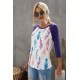 Purple Feather Print three quarter Sleeve Top