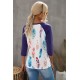 Purple Feather Print three quarter Sleeve Top