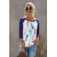 Purple Feather Print three quarter Sleeve Top