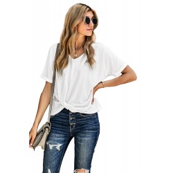 White Plain Crew Neck Short Sleeve Twist Tee