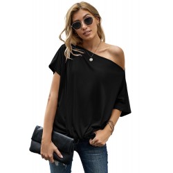 Black Off-The-Shoulder Slash Neck Casual Loose Fitting Top