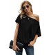 Black Off-The-Shoulder Slash Neck Casual Loose Fitting Top