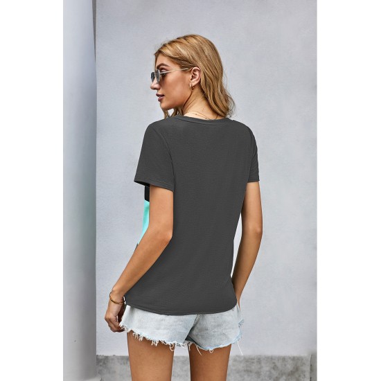 Gray Color Block Panel Front T-shirt with Knot