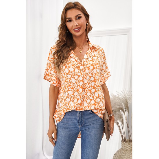 White Print V Neck Drape Front Blouse