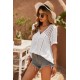 White V Neck Lace Crochet Short Sleeve Shirt