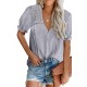 Gray V Neck Lace Crochet Short Sleeve Shirt