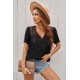 Black V Neck Lace Crochet Short Sleeve Shirt