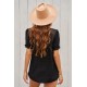 Black V Neck Lace Crochet Short Sleeve Shirt