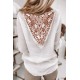 White Lace Back Button V Neck Top