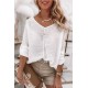 White Lace Back Button V Neck Top