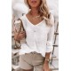 White Lace Back Button V Neck Top