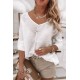 White Lace Back Button V Neck Top