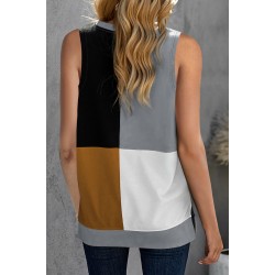 Brown Crew Neck Color Block Tank