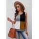 Brown Crew Neck Color Block Tank