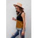 Brown Crew Neck Color Block Tank